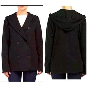 James Perse standard black Double Breasted Hooded peacoat Jacket Size 1 or small
